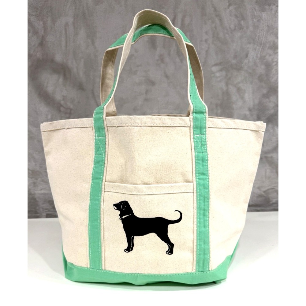 THE BLACK DOG Martha's Vineyard Tote Canvas Bag Mint Green Trim 20x13x7 NOS